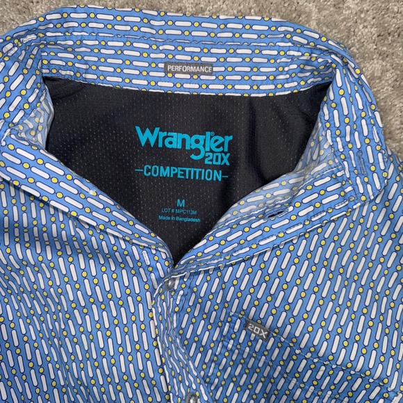 Wrangler 20X Competition Men's M Blue Geometric Print LS Rodeo Button Up Shirt - Picture 10 of 11